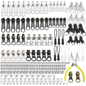 255- Zipper Repair Kit - Replacement Sliders (#3, #5, #8), Install Pliers Tool, and Zip Extension Pulls for Jackets, Luggage, Backpacks, Tents, and Sleeping Bags