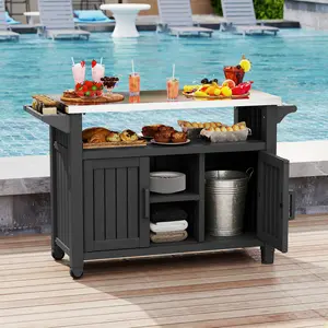 Kitchen Island on Wheels – Storage Cabinet, Drawer, Spice Rack & Towel Holder – Rolling Cart Table for Kitchen