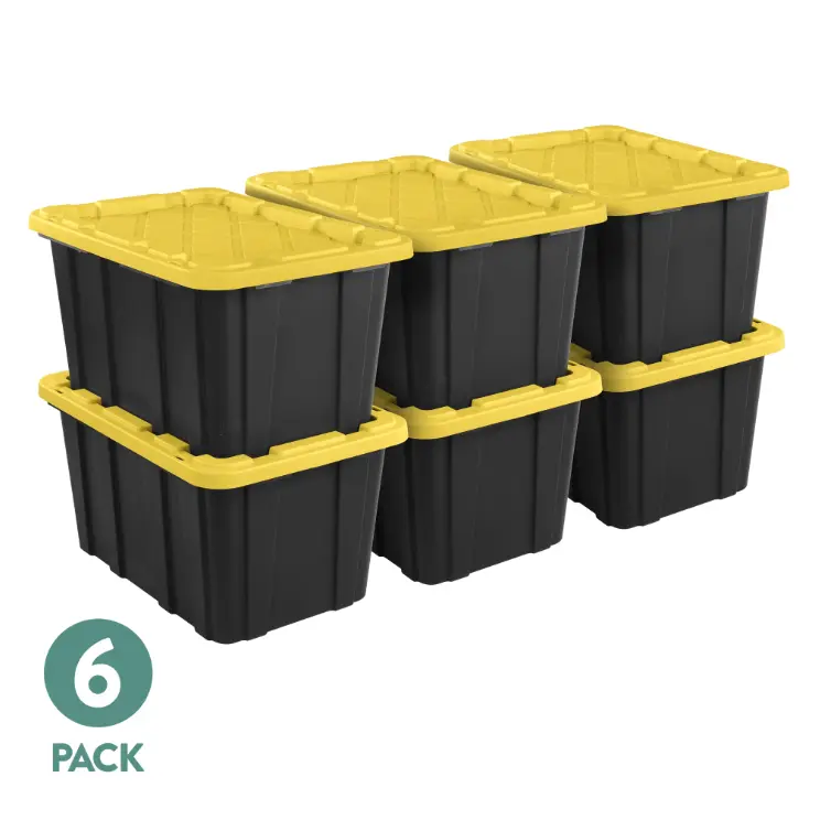 Sterilite 27 Gal Plastic Storage Tote, 6 Pack Snap Lid Storage Bins Heavy Duty Stackable, Organizer Containers for Garage Basement Home Organization