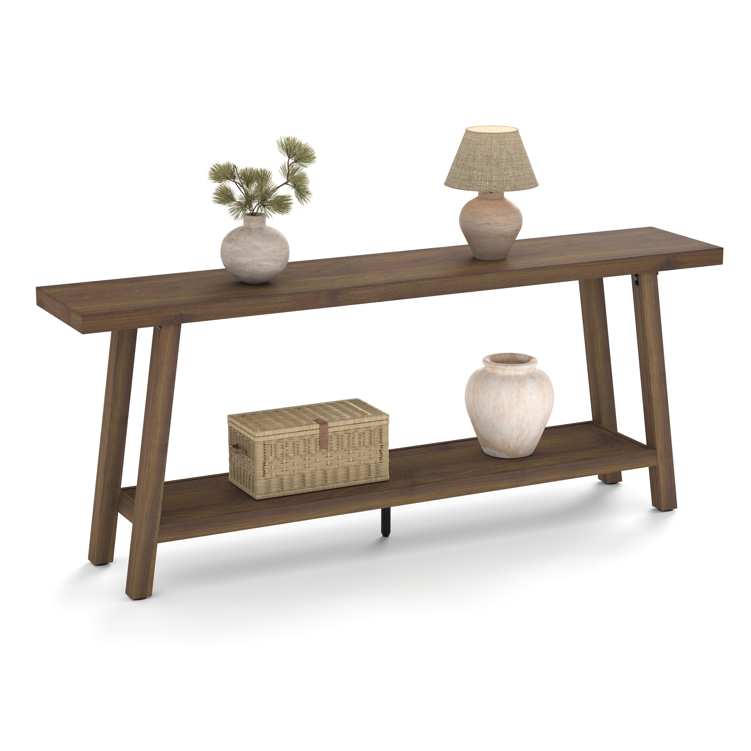 70.87 in Extra Long Farmhouse Console Table Entryway - Heavy-Duty 2-Tier Narrow Rustic Vintage Brown Engineered Wood Sofa Foyer Stand, 350lb Capacity with Natural Grain for Entryway, Living Room, Entryway Console Table