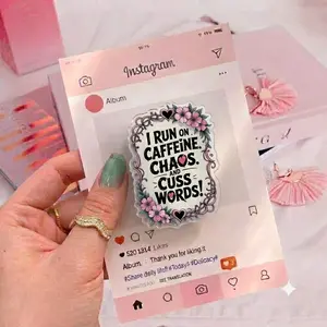Funny Quote Phone Grip - Aesthetic Floral Griptok for Smartphone - Sassy Caffeine & Chaos Phone Holder Stand