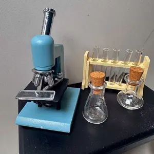 4pcs Dollhouse Microscope Test Tube Rack 2 Glass Set Miniature Laboratory Scene Creative Decor, Perfect Gift Idea