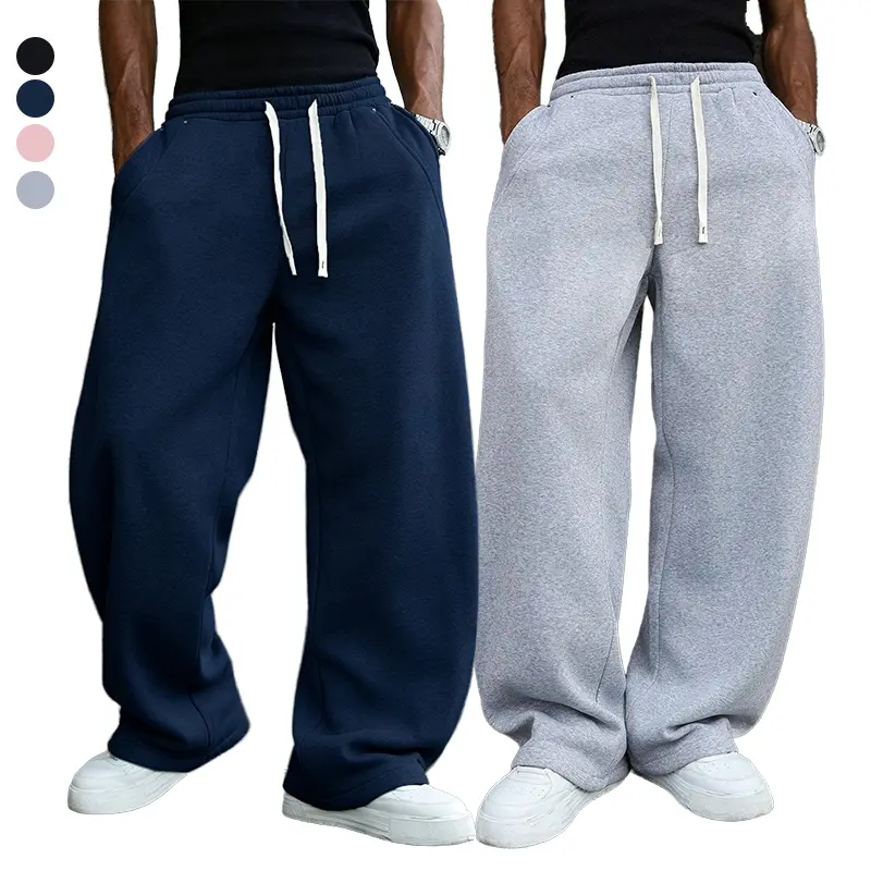 Men’s solid-color trendy sweatpants, loose wide-leg long pants with an elastic drawstring waistband, metal studs along the sides; a simple basic comfortable sports pants for everyday autumn wear, men’s apparel.