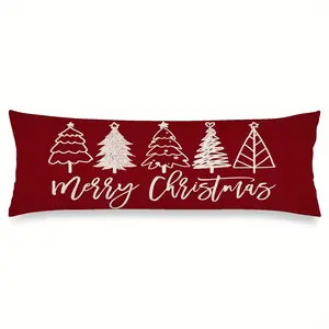 1pc Contemporary Merry Christmas Body Pillow Cover,  Red Decorative Long Pillowcase, for Couch, Sofa, Bedroom - Farmhouse Holiday Bedding Decor, No pillow core