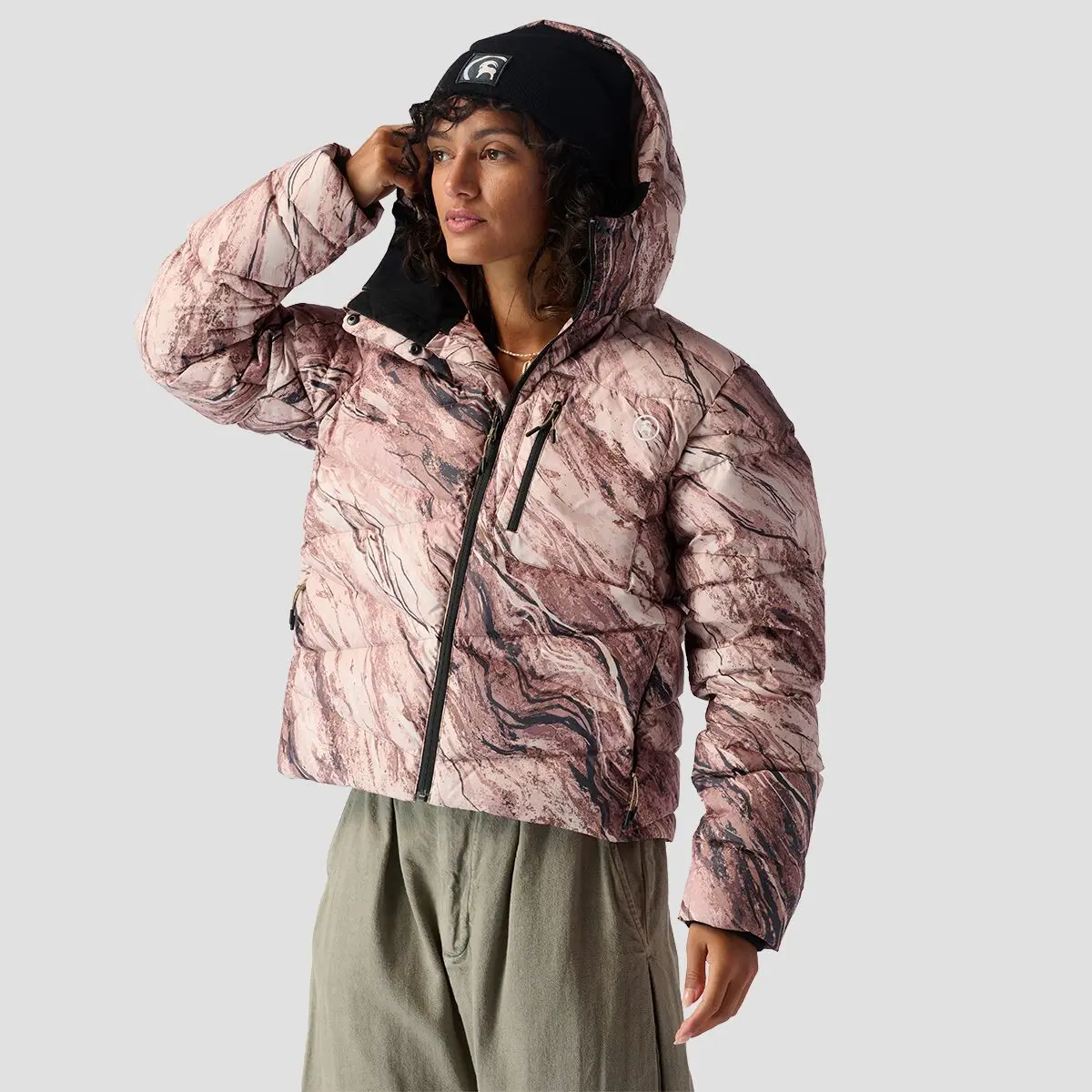 Backcountry Stansbury Women's Puffy Down Jacket, Hooded Long Sleeve Winter Coat with Recycled Fabrics for Cold Days