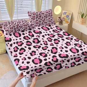 3-Piece Set Cute Leopard Print Bedding Set, Bed Sheet Sets, Decorative Bedsheet Sets, Includes 1 Fitted Sheet and 2 Pillowcases, Home Hotel Room Decor, Bedroom Decoration, Perfect Gift