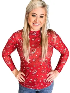 Red Bandana Mesh Top - All Seasons Lightweight Breathable Casual Wear Women's Top with Bold Red Bandana Design