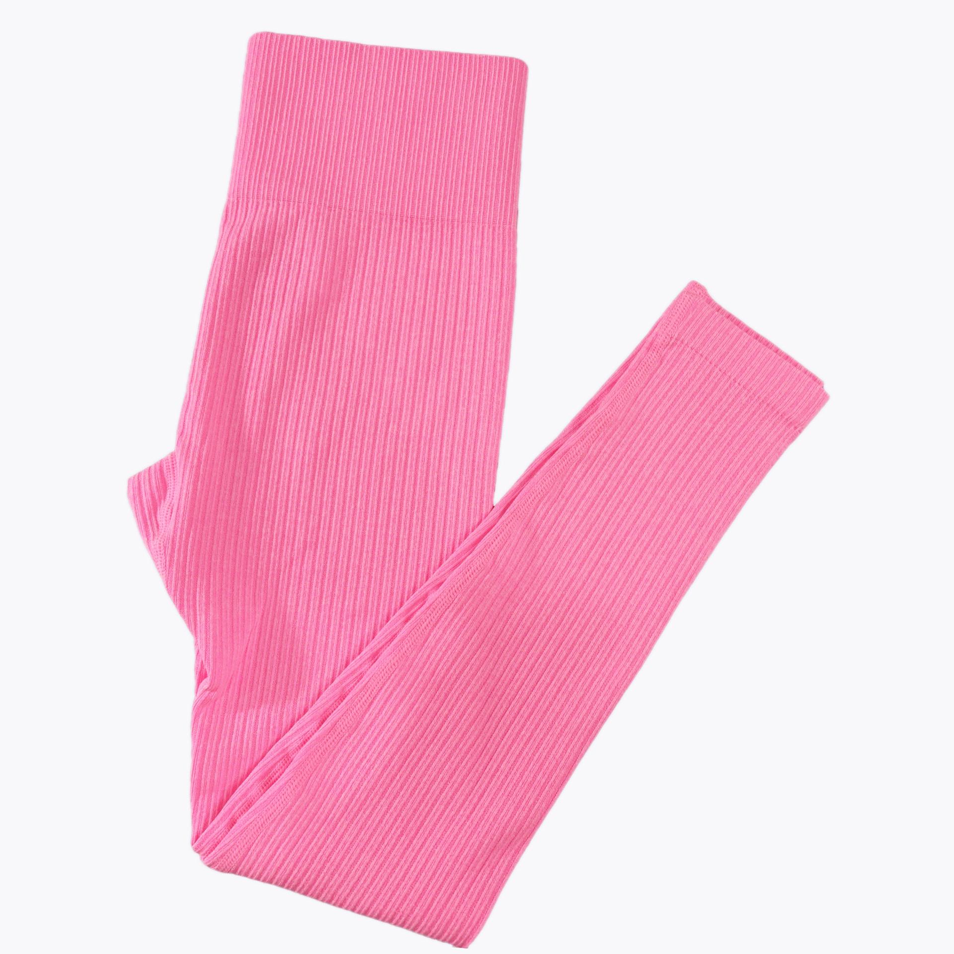 Fashion Candy Colors Women High-Waisted Butt-Lifting Tummy-Control Leggings, Soft Comfortable Breathable Elastic Ribbed Texture Sport Pants, Gym Workout Yoga Fitness Leggings, Suitable For Casual and Versatile Styles, Everyday Wear Must-Have For Wardrobe