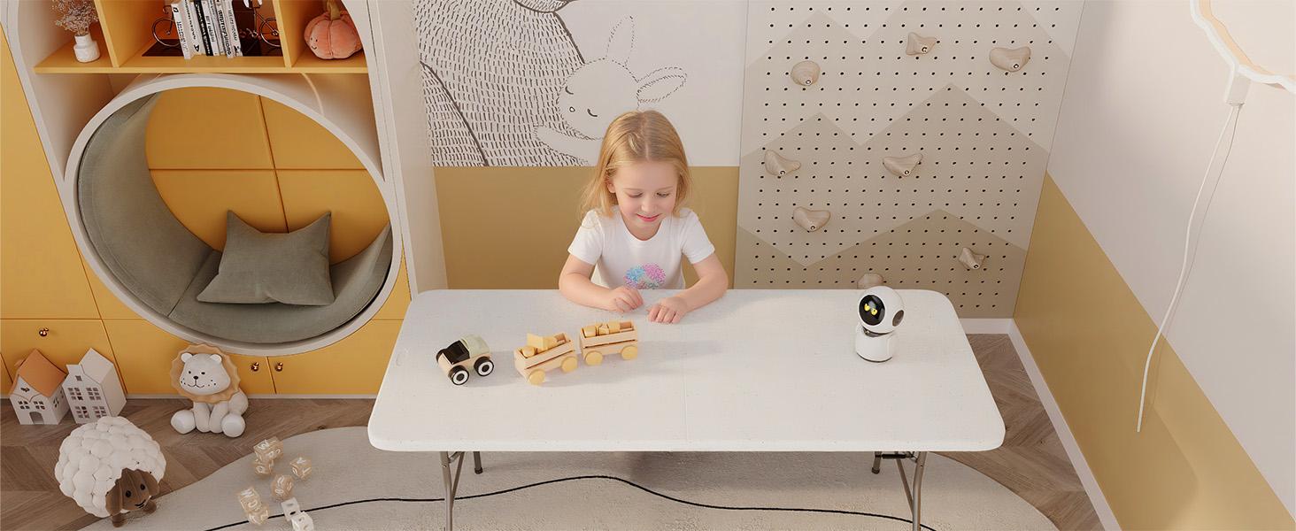 Heavy Duty Portable Folding Table, 7 ft, Indoor & Outdoor, Fold-in-Half Design with Carrying Handle, White | Portable, Heavy Duty, Indoor & Outdoor, with Carrying Handle