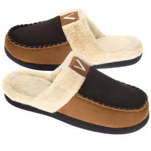 VONMAY Men's Memory Foam Fuzzy Flipflop Slippers Comfort House Shoes Moccasin Faux Fur Plush Slide Fleece Lining Indoor Outdoor Walking Footwear