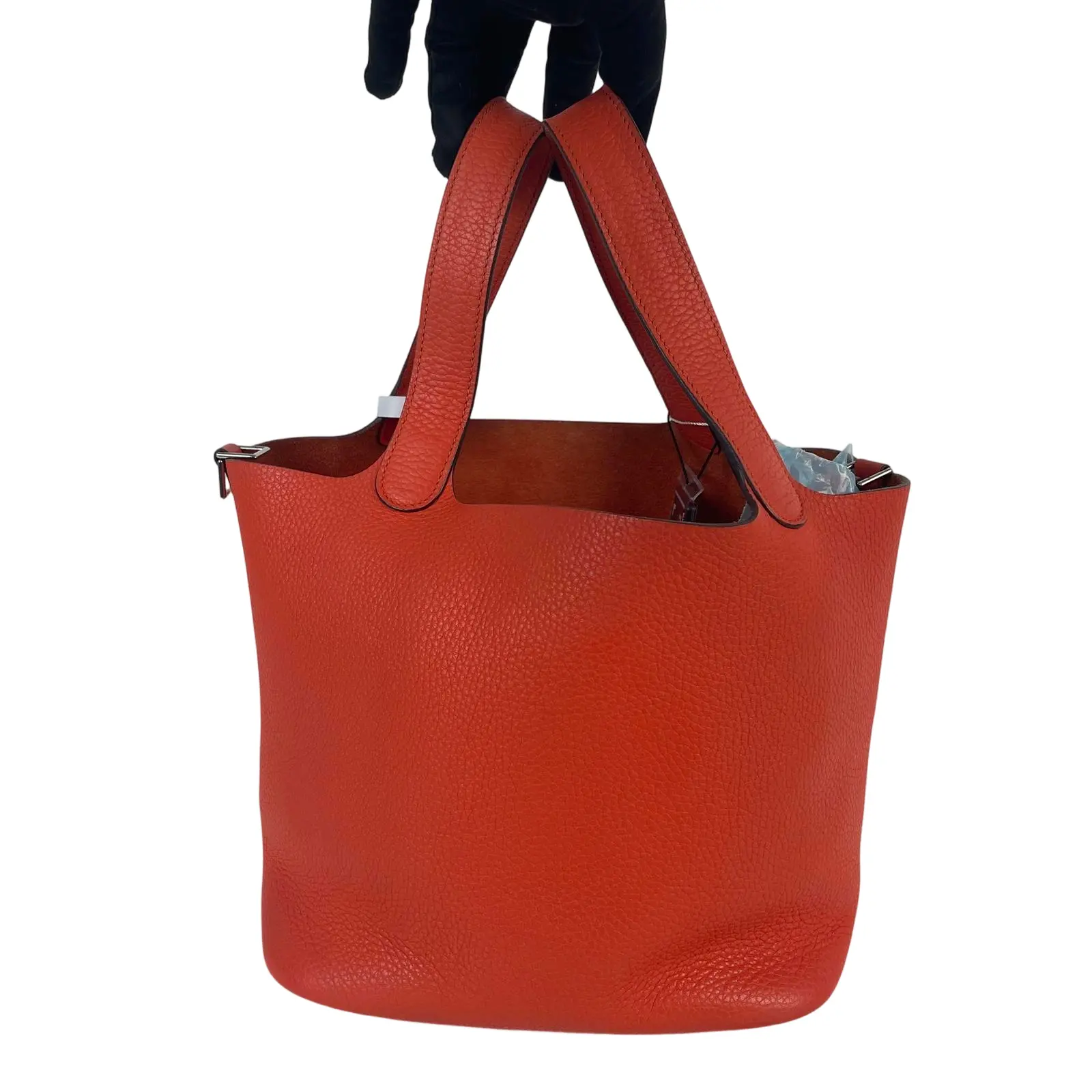 Pre-owned HERMÈS calfskin Tote bags Picotin Lock 22, Rouge H Togo Calfskin, Palladium Hardware Bucket Tote Handbag X 2016 year++Bag charm++