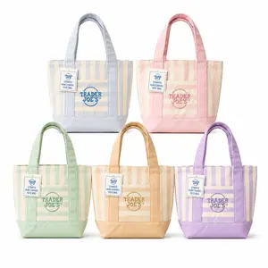 Pastel Striped Mini Canvas Tote Bag, Lightweight Reusable Shopping Handbag for Daily Essentials and Yarn Storage, Knitting Crochet Supplies Storage, 4 Pastel Color