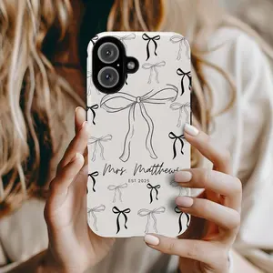 Custom Unique Gift for Bride iPhone 16 case, Mrs Engagement Gift, Coquette bow Engaged Bridal Shower, Bride to Be Personalized Wedding Gift