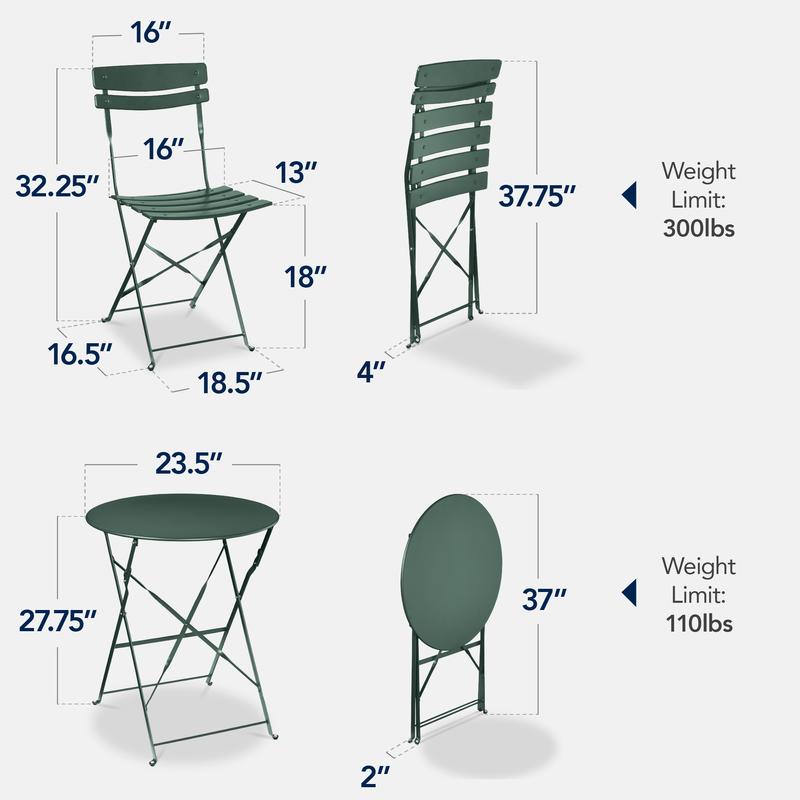 Best Choice Products 3-Piece Small Bistro Set, Folding Patio Furniture Set of 2 Chairs and Table