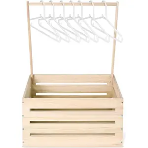 Classic Wood-Color Wooden Storage Basket with Handle - Home Supplies Organizer for Newborn Clothes, Baby Room, Baby Shower Gift Crate