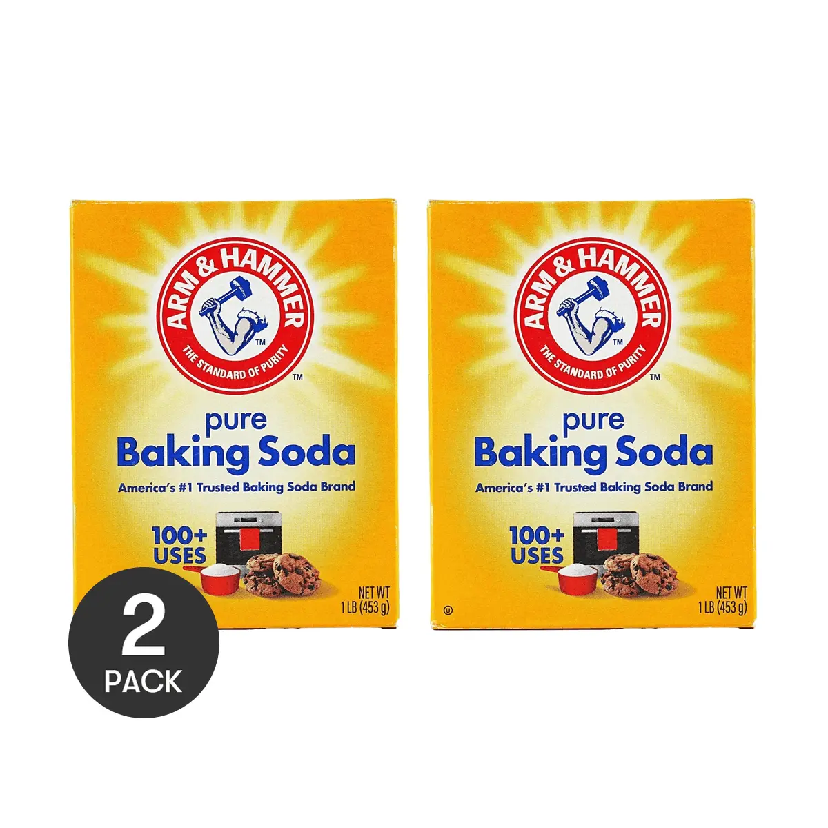 2 Pack ARM & HAMMER Baking Soda 1lb (16oz) Each - Pure & Natural Leavening Agent for Baking, Cleaning, Odor Control