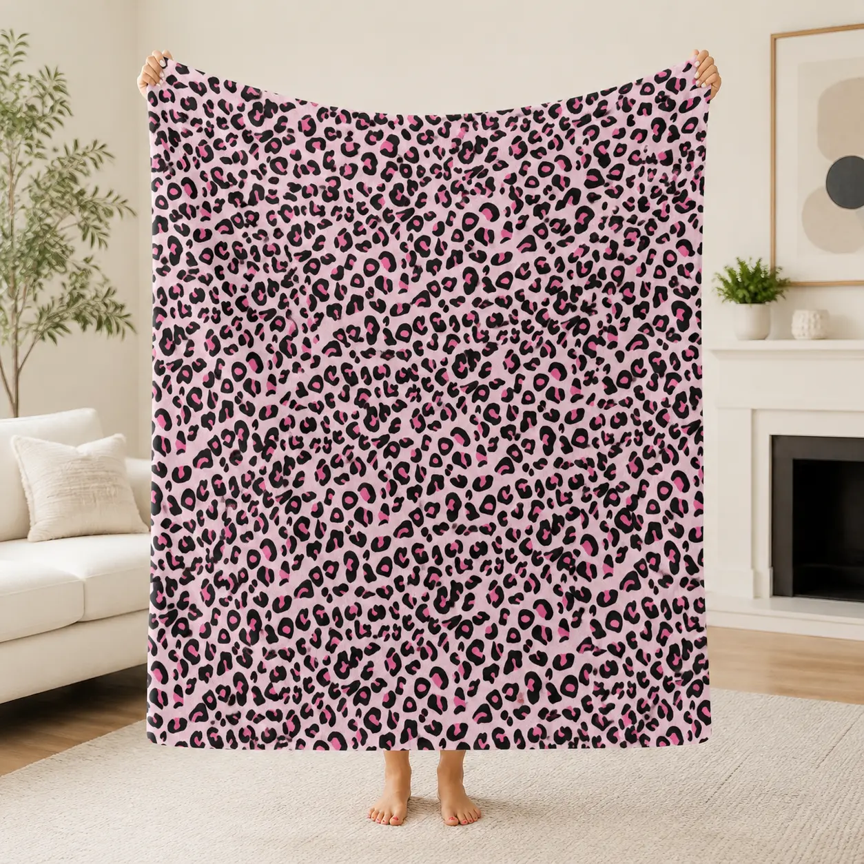 Pink Cheetah Print Throw Blanket, Y2K Aesthetic Blanket, Soft Cozy Fleece Blanket for Bedroom Decor, Trendy Animal Print Blanket for Couch Sofa Gift