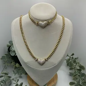 14k heart ️Laminated Necklace and Bracelet Set Daily Wear Waterproof Heart Pendant Jewelry Set for Women