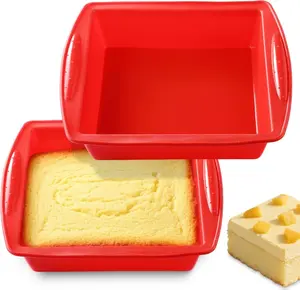 Silicone Square Brownie Pan 2 Pack, 8x8 Baking Pan for Brownies, Cakes, Bread, Pie & Lasagna – BPA Free, Heat Resistant, Flexible Silicone baking mold, Oven, Microwave, Dishwasher Safe