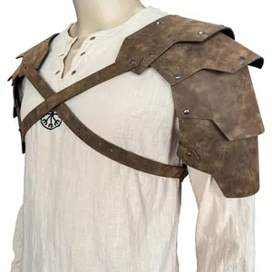 Double Medieval Retro Warrior PU Leather Armor For Halloween COSPLAY Props Clothes Costumes Menswear Khaki Tropical scene accessories