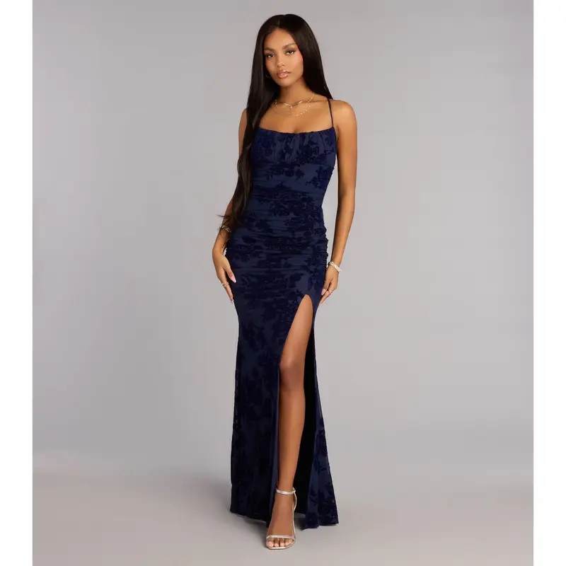 navy blue dress windsor Blue and White Floral Print Ankle Maxi Dress – Formal Affair Boutique