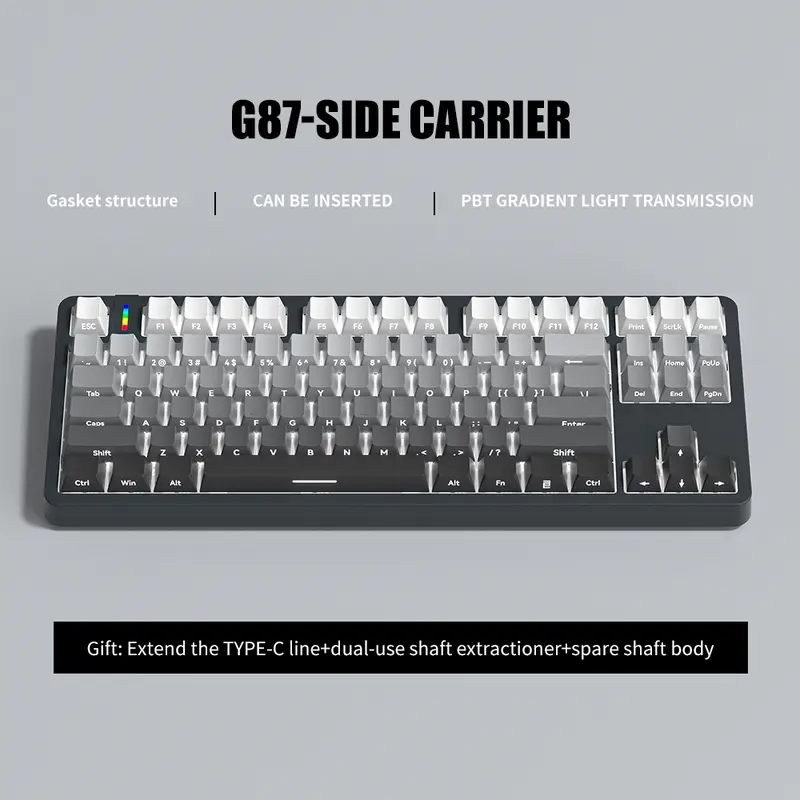 Teclado Mecánico 80%TKL-Gasket Algodón insonorizante de doble capa-HIFI Sound Switch-Cable USB-C-Retroiluminación blanca pura-FURYCUBE G87 -3PIN HotSwap-Teclado mecánico-Estructura hundida