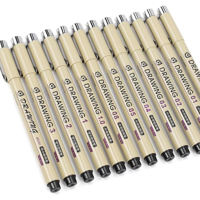 Drawing Pens  Fineliner Art Pens: 12 Black Fine Line Markers Art Supplies Adults Artist Sketch  Archival Ink Watercolor Inking Fine Liner Manga Sketching Zentangle Stuff Micron Pen Set