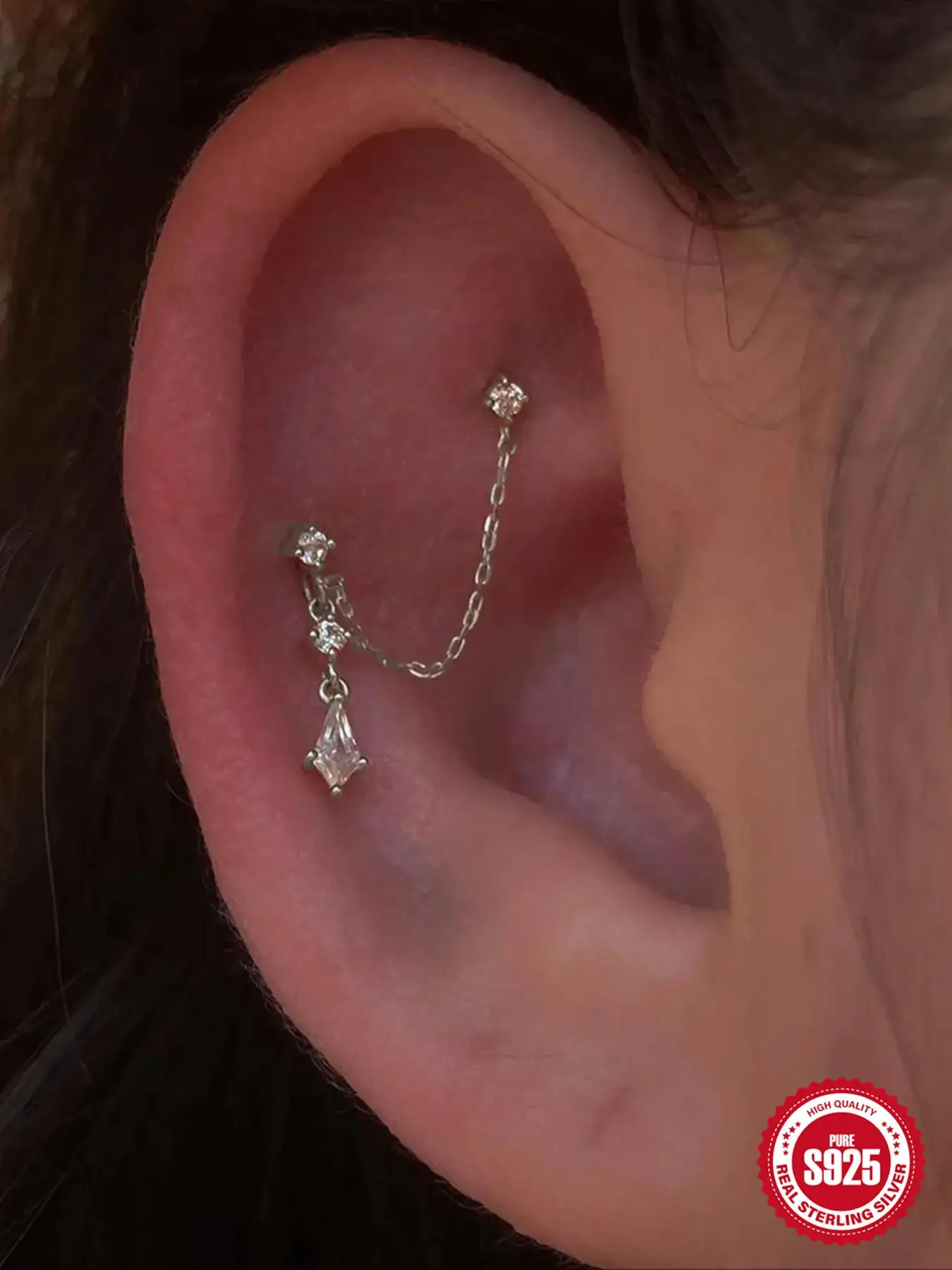 S925 Sterling Silver Rhinestone Decorated Ear Cuff, Fashionable Ear Jewelry for Women & Girls, Fashion Earrings for Party, Daily Clothing Decor