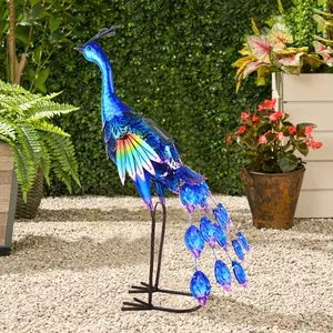 Outdoor Solar Peacock Statue Garden Decor, Metal Birds Garden Sculptures & Statues, Metal Peacock Yard Art Lawn Backyard Decoration Outdoor Sculpture