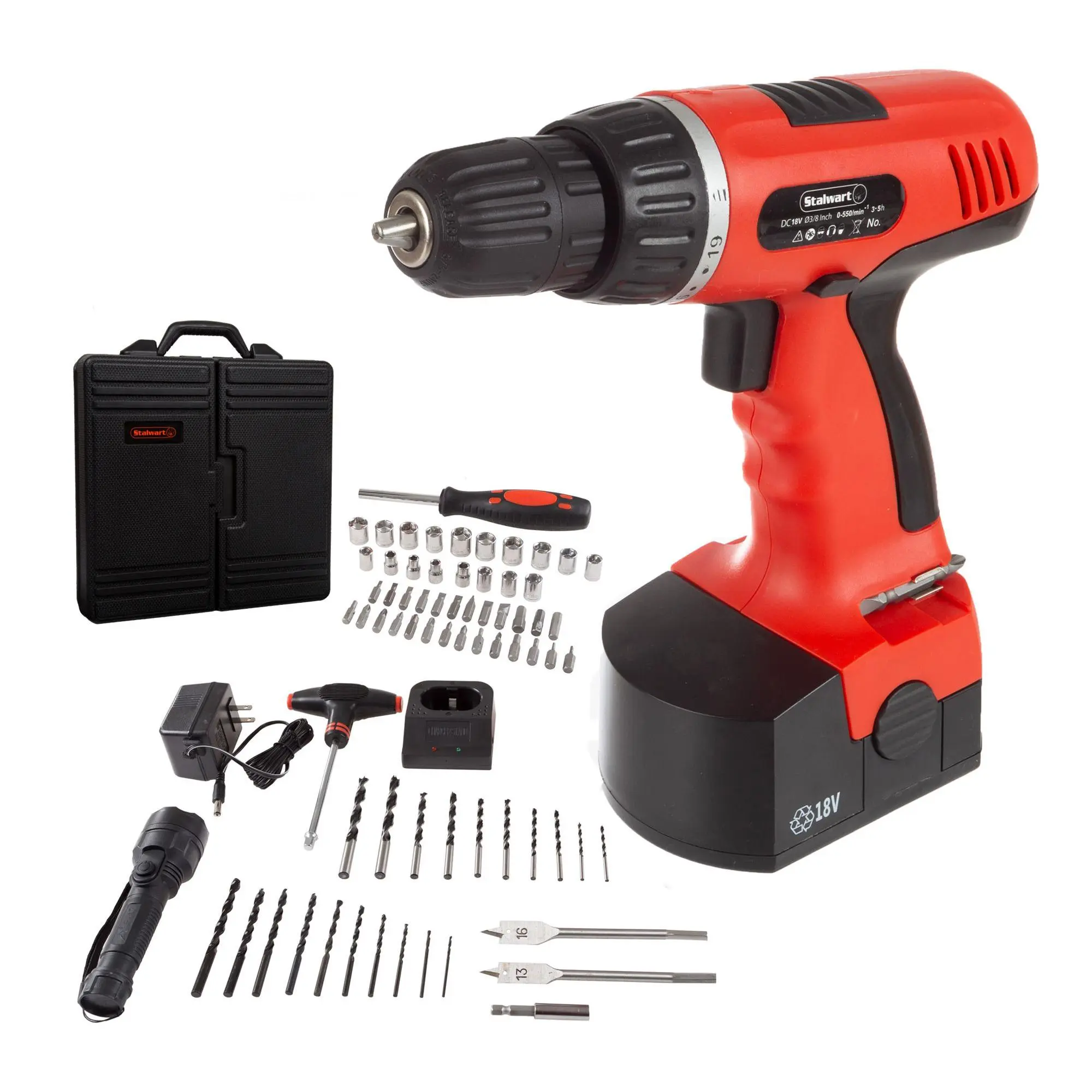 Stalwart 18V Cordless Drill Set - 78-Piece Tool Set Stalwart 18V Cordless Drill Set - 78-Piece Tool Set