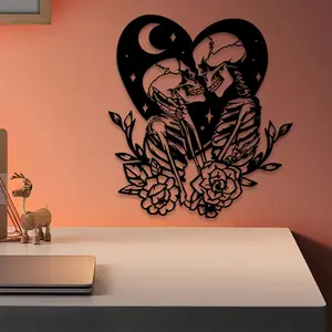 1pc Vintage Skeleton and Rose Metal Wall Art, Unframed Wall Art, Vintage Skeleton and Rose Statue Mural, Decorative Artwork, Perfect for Bedroom, Boudoir, Love Alcove Decor, Valentine's Decor, Ideal Gift for Romance Seekers christmas decorations