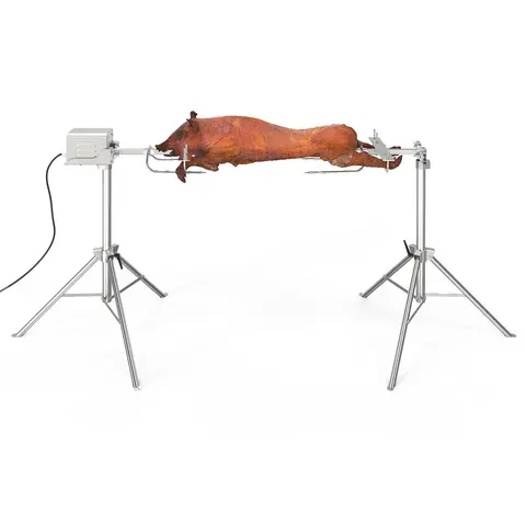 ROVSUN Electric Rotating Rotisserie Barbecue Complete Kit - 110V, 25W Motor, 176 lbs Cap., 46" Stainless Steel Pig Lamb Spit Roaster Stand with Height Adjustment, Charcoal Spit Rod for Outdoor Parties, Ideal for Meat Lovers to Start Roasting, Party