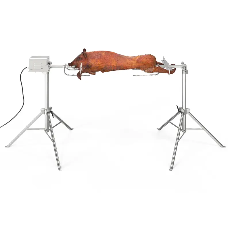ROVSUN Electric Rotating Rotisserie Barbecue Complete Kit - 110V, 25W Motor, 176 lbs Cap., 46" Stainless Steel Pig Lamb Spit Roaster Stand with Height Adjustment, Charcoal Spit Rod for Outdoor Parties, Ideal for Meat Lovers to Start Roasting, Party