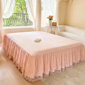 French Princess Lace Bed Skirt, Elegant Warm Mattress Protector, All-Season Washable, Suitable for Bedroom, Guest Room, Hotel, Dorm Decor