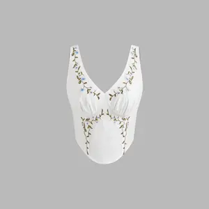 Cider [size 2-10] 100% Cotton V-neck Floral Embroidered Crop Tank Top