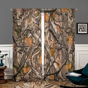 Camouflage Pattern Curtain, 2 Counts Modern Rustic Forest Camouflage Printed Curtain, Home Decor for Living Room Bedroom Balcony Kitchen Study Room