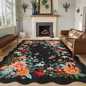 Floral Pattern Rug, 1 Count Non-slip Washable Floor Mat, Soft Decorative Area Rug, Cozy Space Home Decor for Living Room & Bedroom, Botanical Area Rugs, Flower Pattern Rugs