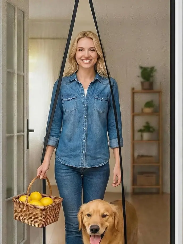 Magnetic Screen Door with Reinforced Mesh, Heavy-Duty Hands-Free Mesh Screen Door, Full-Length Magnetic Closure, Auto Close Bug Screen, No-Gap Seal for Patio, Front Door, Sliding Door, Pets & Kids