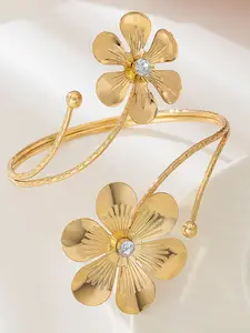 Women's Floral Open Bracelet, Elegant Jewelry Bracelet, Vintage Style Accessory, Ideal Gift Choice, Perfect for Casual Daily Wear