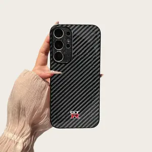 Carbon fiber pattern glass phone case, car logo, for S25, S24, S23, S22, S21, S20, S10, Plus, FE Ultra #SMBGBLKTXW1