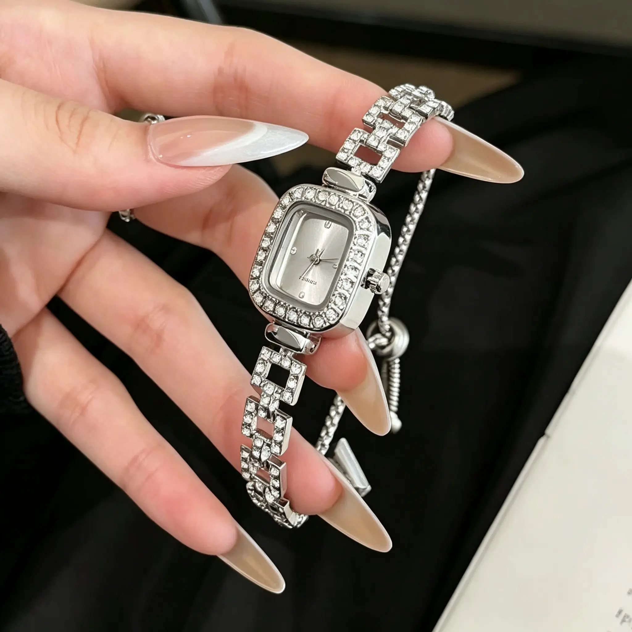Women's Alloy Square Rhinestone Quartz Bracelet Watch - Adjustable Strap, Elegant Modern Analog Wristwatch, Hip-Hop & Simple Dual-Style Square Dial, Stylish Accessory for Daily Casual Dress Matching, Fashion, Hip-Hop Mix