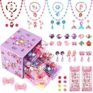 Girls Role Play Dress Up Jewelry Toys Kit, 51pcs/set Role Play Jewelry Toy, Princess Jewelry Toy, Pretend Play Toy for Girls, Birthday Gift for Girls