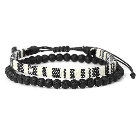 Men's and women's woven bracelets, handmade Bohemian bead woven bracelets, two-piece adjustable bracelet anklet