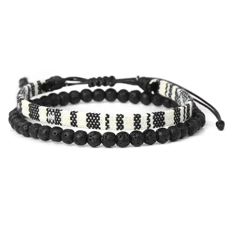 Men's and women's woven bracelets, handmade Bohemian bead woven bracelets, two-piece adjustable bracelet anklet