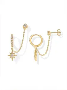 Gold Chain Earrings for Women | Fashionable Earrings | Double Piercing Dangle Chain Huggie Hoop Earrings | Cubic Zirconia Pearl Stud Ear Cuff Earrings for Women#Fashionweek#Fallfreshness