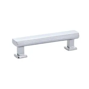 212 MAIN 4 in. Art Deco Forged Brass Cabinet Pull, Bright Chrome Finish, Includes Installation Screws, Art Deco Pull