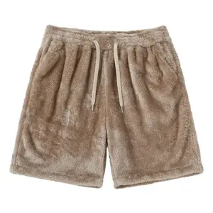 Comfortable plush casual shorts, made of soft and skin friendly plush fabric and drawstring design, featuring khaki women's shorts, suitable for men's basic minimalist bottomsRAIMENTRY