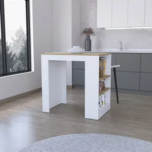 Kitchen Island Doyle Three Side Shelves White and Light Oak Finish