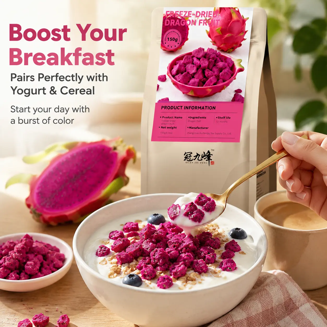 5.3 Freeze-Dried Dragon Fruit Jerky - 100% Suitable for Yogurt, Fruit Tea, Dried Fruit Snacks | Allergen-Free Vegan Plant-Based | Freeze-Dried Fruit Powder for Smoothies, Desserts & Easter Decorations