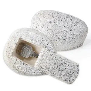 False stone key concealer for outdoor garden or patio, external spare key lock box with large size design (Type A white, 1 pack)